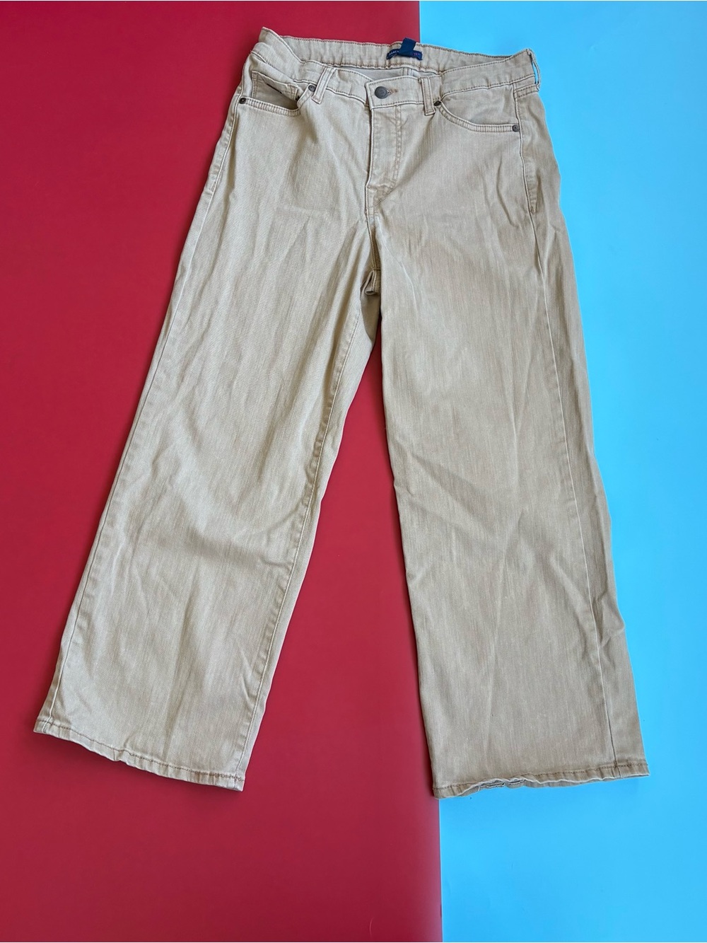 Isaac Mizrahi Live Jeans Size 8 Tan Cropped Wide Leg Stretch
